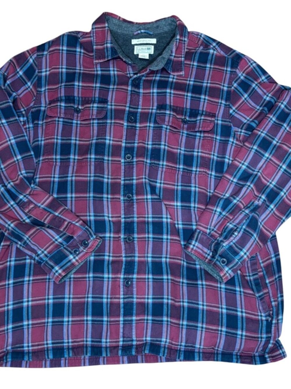 LL Bean Shirt Jacket Mens XL Red & Blue Plaid Flannel Fleece Lined Chore Shacket